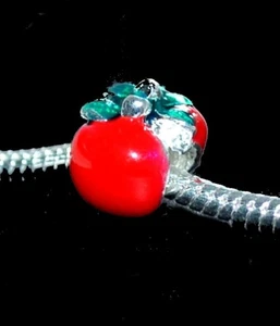5x red enamel plated apple metal bead 5mm hole fit thick cords or metal chains - Picture 1 of 3