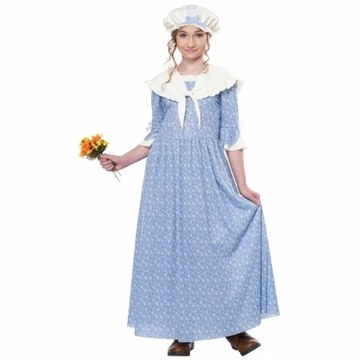 Disfraz Colonial Village Girl Pionero Peregrino Frontera Antiguo Día Libro Semana Niñas Foto 1 de 2