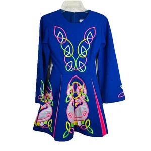 Celtic Irish Folk Step Dance Dress Girls Costume Blue Pink Swans Tatum - Picture 1 of 16