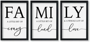 Family a Little Bit of Crazy Wall Decor 16"×11" Set of 3 for Family Home Sign Fr - Picture 1 of 7
