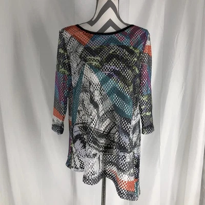 LYNN RITCHIE Silver size XL Colorful Stretch Sheer Mesh Net Hi-Lo Top - Image 1 of 4