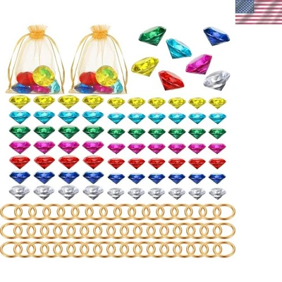 Juego de joyas y anillos de oro con gemas de diamantes acrílicos para decoración de fiestas y manualidades Foto 1 de 4