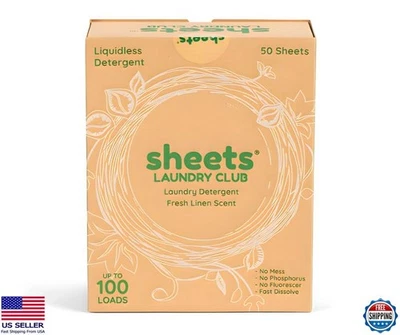 Sábanas Detergente Lavandería Club Sábanas - 50 Hojas (100 Cargas), Frescas Foto 1 de 4