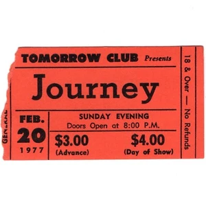 JOURNEY Concert Ticket Stub YOUNGSTOWN OHIO 2/20/77 TOMORROW CLUB Rare - Picture 1 of 2