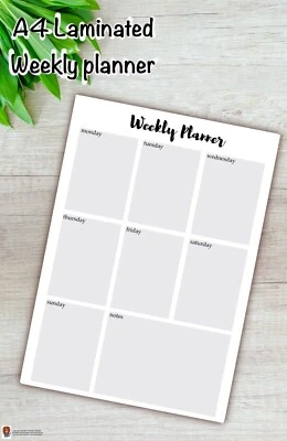 Handmade, A4, Weekly Planner, Laminated, Wipe clean, Black & White - Image 1 of 4