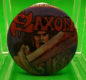 1.25" Vintage Saxon Self Titled Album Pin Button Pinback 1980s Warrior - Picture 1 of 2