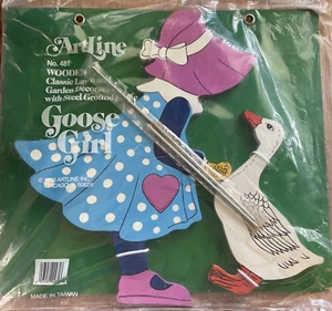 Vintage 1988 ARTLINE  Wooden Retro Garden Decoration GOOSE GIRL NEW OLD STOCK - Picture 1 of 8