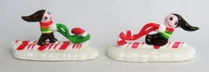 Vintage Roman 1984 Christmas Elf Riding on Candy Cane Sled Figurine Pair Set - Picture 1 of 8