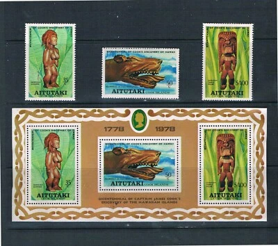 Aitutaki - Tallas de madera 1978 - Ver decrpt. - SC 160-162a [SG 248-MS251] MNH G1 Foto 1 de 3