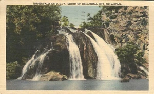 Turner Falls on US 77 South of Oklahoma City 1945 Postkarte - Bild 1 von 2
