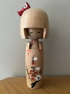 Japanese Creative Sosaku KOKESHI Wooden Doll 8"H Red/white Plum Flower. - Picture 1 of 1