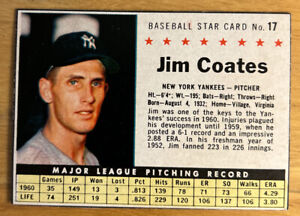 1961 Post Cereal Jim Coates Hand-Cut Baseball Card #17 Yankees Pitcher EXMT