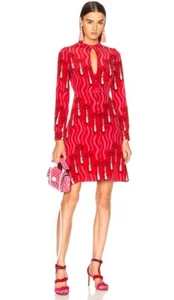 VALENTINO GARAVANI Silk Chiffon Lipstick Waves Printed Mini Dress, 10, Red Multi - Picture 1 of 13