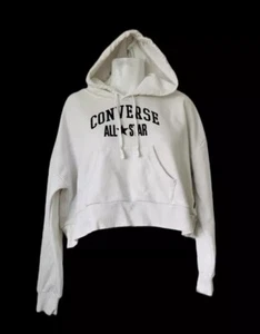 Converse Hoody Oversized Hooded All Stars Top White Spellout Cropped Sz XL 16 - Picture 1 of 14