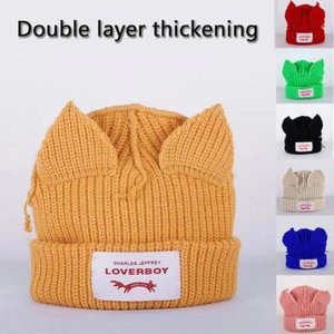 Loverboy Cat Ear Knit Hat Solid Warm Pig Ear Woolen Hat Cute Fashion Hooded SALE - Picture 1 of 31