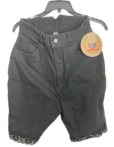 VTG 90s Denim Shorts Biker Gitano Lace Trim Vintage Size 11/12 Black NWT - Picture 1 of 6