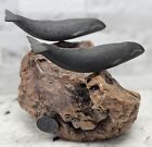 Vintage John Perry Two Gray Whales 5.5” x 5” x 4.5” Sculpture Burl Wood Base