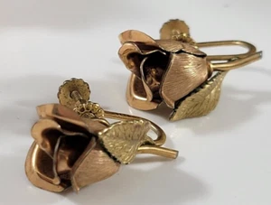 Vintage Earrings Gold Tone Flowers Rose Roses Signed Krementz Screw Back 3D BOLD - Picture 1 of 8