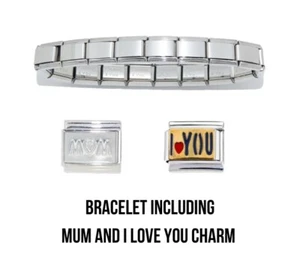Pulsera con encanto italiano 9 mm brillante del día de la madre + encanto de mamá y te quiero - Imagen 1 de 1