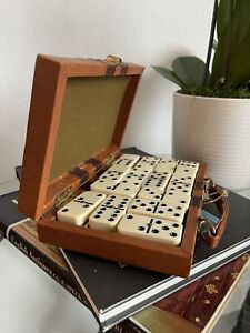 Complete Vintage Set Of Dominoes In A Leather Attaché In Original Box