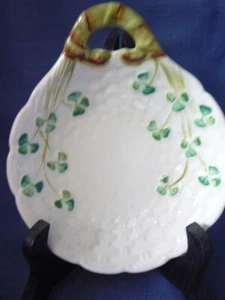 Vintage Belleek irisches Kleeblatt Korbgeflecht Griff Butterdose bezaubernd - Bild 1 von 4
