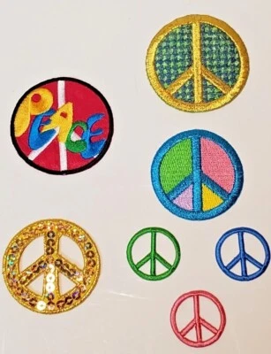 Peace Sign Iron on or Sow on Patches Gold Sequin Included (7 pieces in Bundle).. - Image 1 of 4