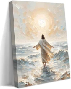 Jesus Walking on Water Canvas Art Print - Christian Wall Decor 12x16in - Picture 1 of 9