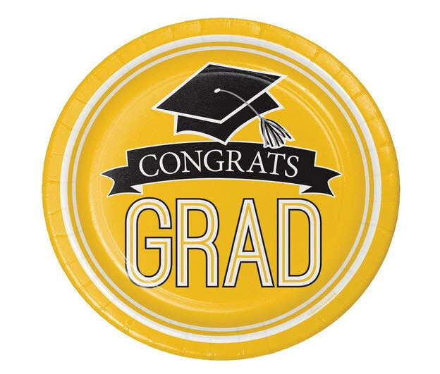 Congrats Grad YELLOW GRADUATION lunch dinner PAPER PLATES school colors 18pcs - Image 1 of 1
