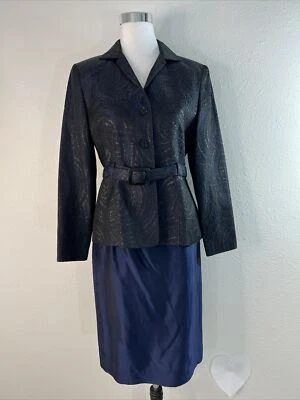 Traje falda azul para mujer Oleg Cassini talla 8 blazer y falda lápiz forrada vintage Foto 1 de 4