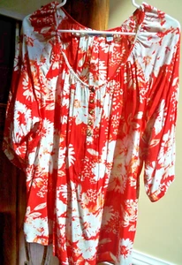 Vintage Izod Ladies Blouse Top Sz L Polyester Floral Elbow Length Sleeves VGUC - Picture 1 of 7