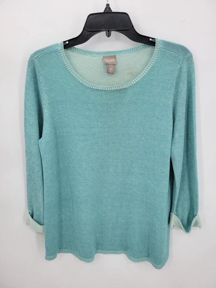 Suéter Chicos Mujer Mediano 1 Azul Verde Cuello Redondo Playa Boho Pullover Foto 1 de 4