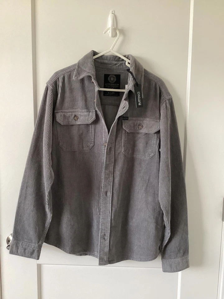 Camisa de Pana Buffalo David Bitton Jeremias S Gris Manga Larga Informal $109 Nueva con Etiquetas Foto 1 de 4