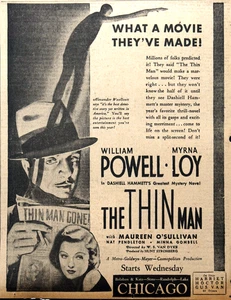 1934 Chicago Newspaper Movie Page - Thin Man Ad, William Powell & Myrna Loy - Picture 1 of 2