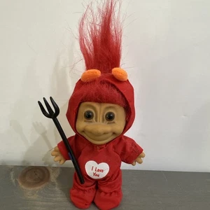 Vintage Russ Troll Wishnik Doll Cute Li'l Devil 5" With Pitchfork & Outfit - Picture 1 of 7