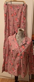 victoria secret pajama set Roses Shimmer thin Cotton Long Pant / Sleeve Large