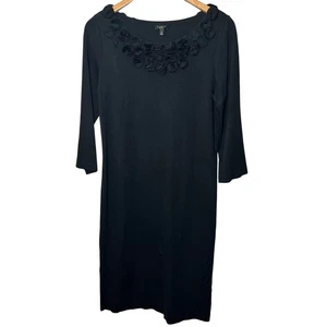 Talbots Dress Black Petal Collar Evening Party Sheath Rayon Pullover Knit 10 - Picture 1 of 6
