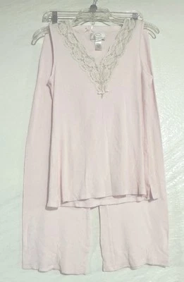 Oscar De La Renta Conjunto de 2 Piezas Pijama Acanalado Suave Camisa/Pantalones Cortos Rosa Talla Pequeña Foto 1 de 4