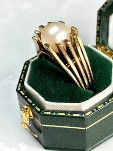 Absolutely Unique 9ct Gold And Cultured Pearl Vintage Modernist Ring - Picture 1 of 10