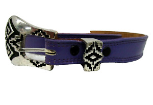 Nocona Leather Western Belt Womens Size 30 Purple Silver Toned Buckle Aztec G354