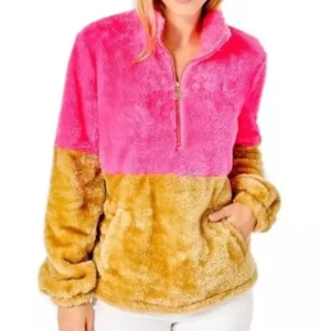 Lilly Pulitzer Keala Sherpa Popover Pink Isle You Earned It Colorblock Size XL - Picture 1 of 5