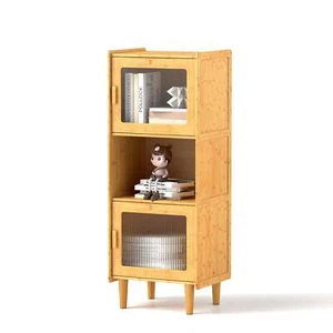 Bamboo Cabinet Narrow Kitchen Storage Cabinet w/ Open Compartment & Storage - Picture 1 of 7