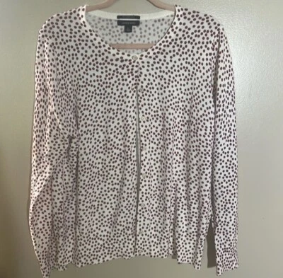 Lands End Women’s Large Maroon White Polka Dot Supima Cotton Sweater Cardigan - Image 1 of 4