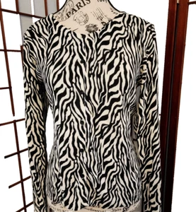RAFAELLA black/ white cotton cardigan - size L animal print - Picture 1 of 7