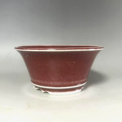Japanese Bonsai  Pot by Yuki Shoseki round pot , red , 12cm (4.7" inch )032405 - Image 1 of 4