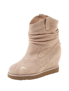 NEW AUSTRALIAN LUXE SUEDE & SHEARLING WESTERN STYLE SLOUCH ANKLE WEDGE BOOTS-9 - Picture 1 of 10