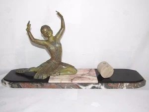11D7 ANCIENNE STATUE FEMME DANSEUSE ART DÉCO RÉGULE PATINE BRONZE SIGNE H.MOLINS - Picture 1 of 12