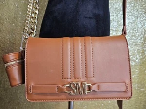 Steve Madden Bcollins True Cognac Crossbody Purse Dbl Gold Chain W/Pouch- NEW! - Picture 1 of 11