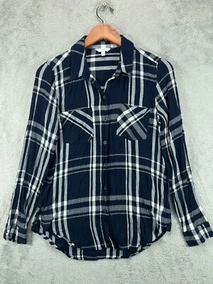 Lucky Brand Boyfriend Shirts Womens Small Indigo Blue Plaid Button Long Sleeve - Image 1 of 4
