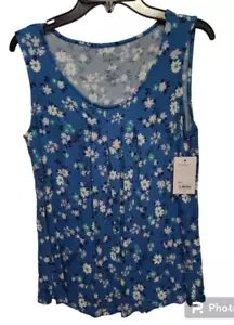 CROFT & BARROW Women Sleeveless Petite-Small Pleat Front Flower Blue Tank Top - Picture 1 of 9