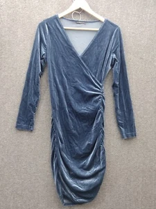 FENSACE Dress M Velvet Blue Faux Wrap V Neck Bodycon Ruched Cocktail - Bild 1 von 10